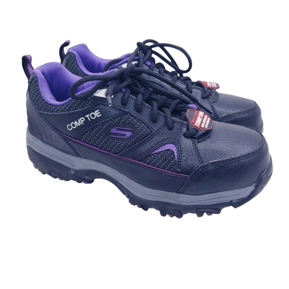 Skechers Black Comp Toe Slip Resistant Lace Up Work Shoes Women's Size 6 - Picture 1 of 14